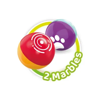 Duas bolas coloridas com padrões e texto 2 Marbles