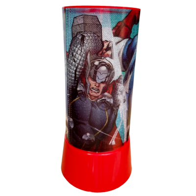 Luminária infantil com imagem do super-herói Thor em base vermelha