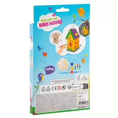 Kit artesanal para montar casinha de pássaro com tintas e pincel