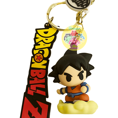 Porta-chaves Dragon Ball Z com personagem em PVC e pendente com texto.
