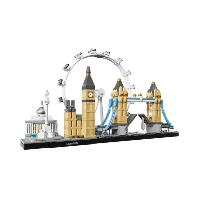 Maquete LEGO de pontos turísticos de Londres com base preta e fundo branco