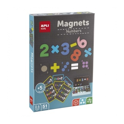 Caixa de magnéticos com números coloridos e símbolos matemáticos da marca APLI kids