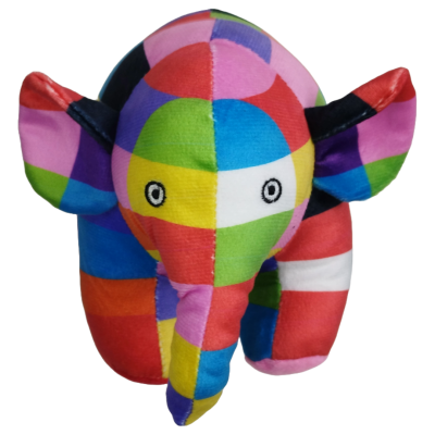 Pelúcia de elefante colorido em tecido com padrão de quadrados