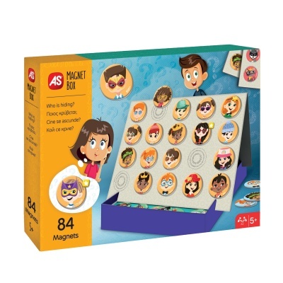 Caixa do jogo AS Magnet Box com ímanes coloridos de rostos de personagens