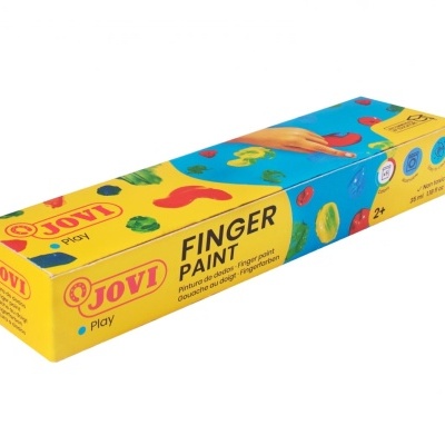 Caixa de tintas de dedo JOVI PAY com design colorido e mão a pintar.