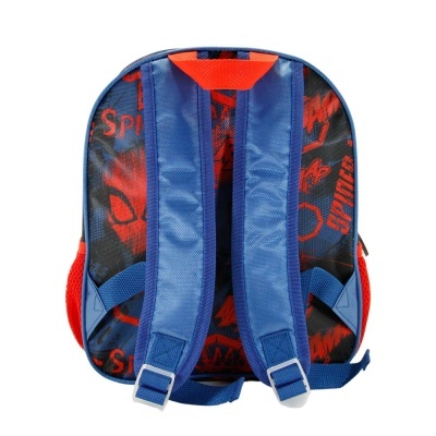 Mochila azul com padrão Spiderman vermelho e alças acolchoadas