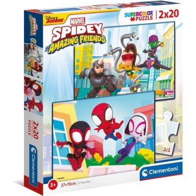 Caixa de puzzle Marvel Spidey Amazing Friends com 2x20 peças coloridas