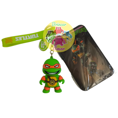 Chaveiro e pulseira dos personagens Tartarugas Ninja em borracha colorida
