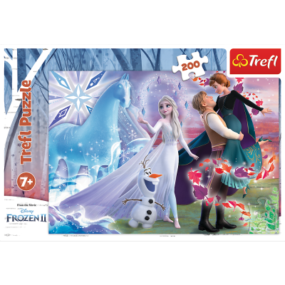Quebra-cabeças Trefl Frozen II com 200 peças e imagem dos personagens principais.