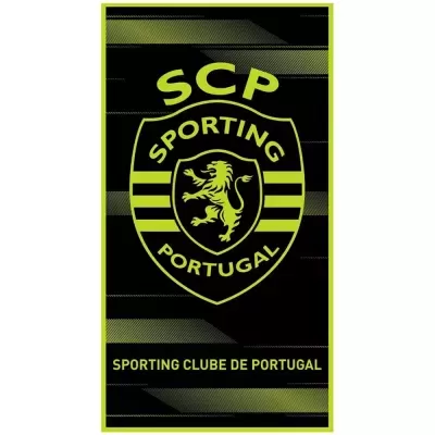 Toalha preto e verde com emblema do Sporting Clube de Portugal e texto SCP