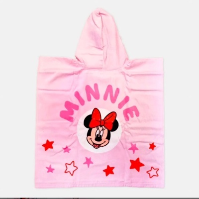 Poncho de banho infantil rosa com estampa da Minnie e estrelas