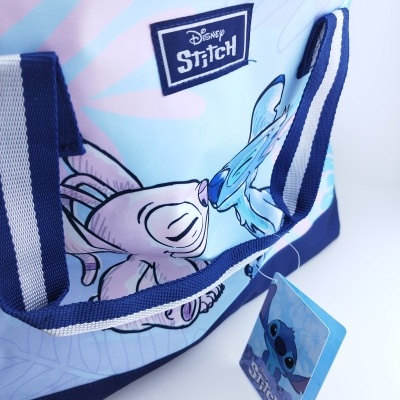 Mala Disney Stitch azul com personagens e etiqueta