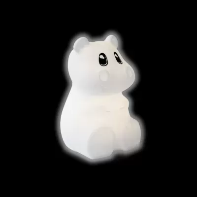 Luminária de hipopótamo branco com olhos grandes