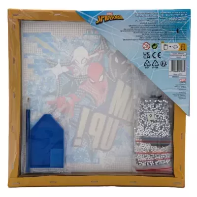 Conjunto de manualidades Spider-Man com peças de plástico, miçangas e base impressa