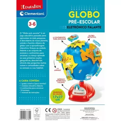 Globo educativo pré-escolar eletrónico falante da Clementoni em embalagem azul e branca