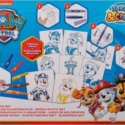 Conjunto Paw Patrol Spray Pen Set com canetas de spray e moldes para colorir.
