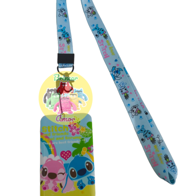 Corda para crachá e porta-cartão com personagem Stitch