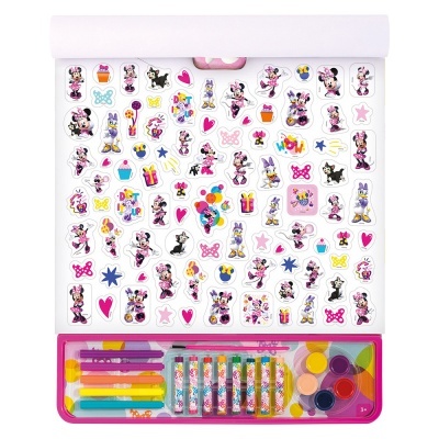 Conjunto de atividades infantis com autocolantes da Minnie e material de arte colorido