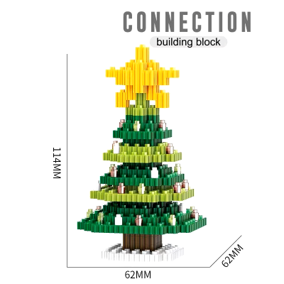 Conjunto de blocos de construção formando árvore de Natal com estrela no topo e texto CONNECTION