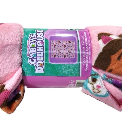 Manta microfibra rosa para crianças com personagens de desenho animado