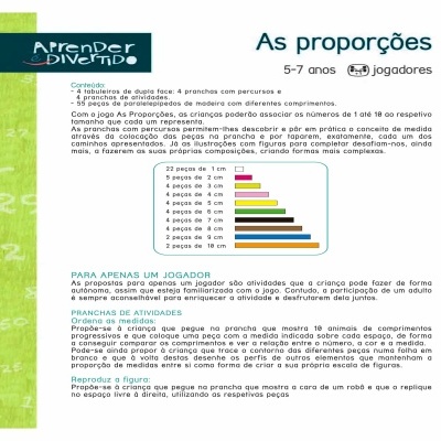 Documento educativo Aprender Divertido sobre proporções para crianças 5-7 anos com gráficos coloridos.