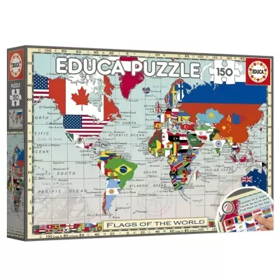 Caixa de puzzle EDUCA de 150 peças com mapa mundi e bandeiras dos países
