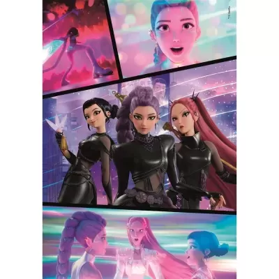 Personagens femininas animadas com roupas futuristas em cenas coloridas e divididas por linhas pretas