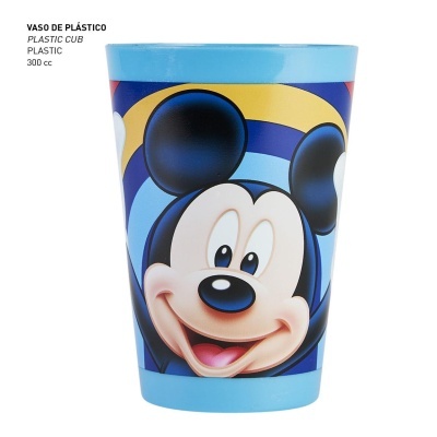 Copo de plástico azul com a imagem do Mickey Mouse