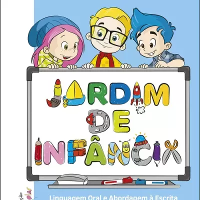 Capa de livro educativo Jardim de Infância para 3-4 anos com ilustração de crianças e letras coloridas