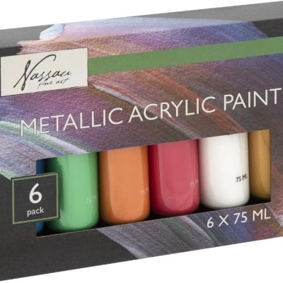 Pacote de tinta acrílica metálica Nassau com 6 frascos coloridos