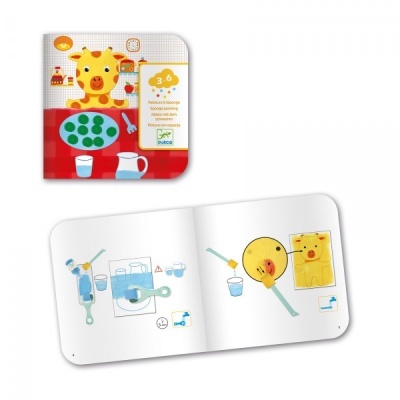 Livro infantil com capa dura e ilustrações coloridas de girafa e atividades com leite