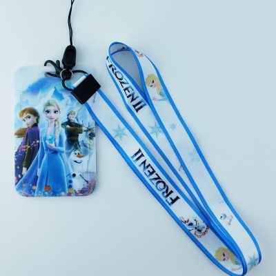 Colarinho Disney da Frozen com personagens Elsa, Anna e Olaf e suporte de cartão.