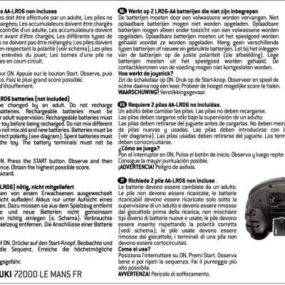 Embalagem com instruções para pilhas LR6-AA e advertências em várias línguas.