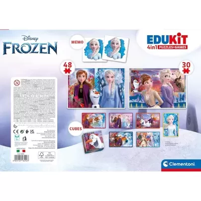 Embalagem de jogos Edukit Frozen Disney com puzzles, jogo de memória e cubos da Clementoni