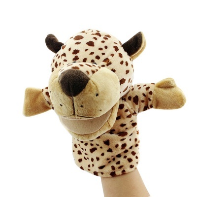 Fantoche de mão em forma de leopardo castanho com manchas