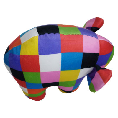 Pelúcia colorida em forma de animal com padrão de quadrados