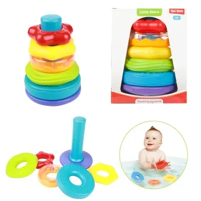 Brinquedo de empilhar colorido para bebés.