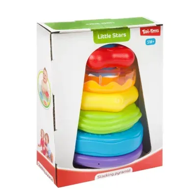 Pirâmide empilhável colorida para bebés na embalagem