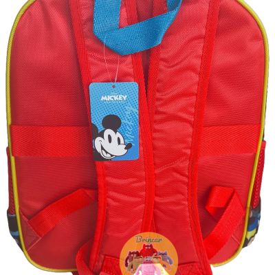 Mochila vermelha com alças e etiqueta Mickey