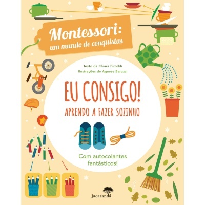 Capa de livro infantil com título e ilustrações coloridas de objetos domésticos e escolares