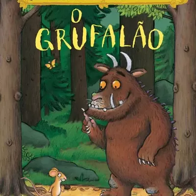 Capa de livro infantil 'O Grufalão' com personagem monstruoso marrom e rato na floresta