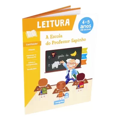 Capa de livro infantil 'LEITURA A Escola do Professor Sapinho' para 4-5 anos