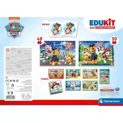 Embalagem de jogos e puzzles EDUKIT 4in1 Paw Patrol com puzzles, memória e cubos