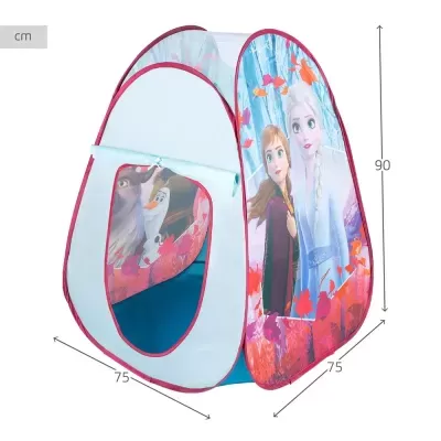 Tenda infantil Frozen com personagens Elsa, Anna, Olaf e Sven em tecido colorido