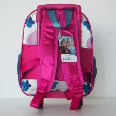 Mochila infantil rosa com padrão de corações e etiqueta FROZEN II