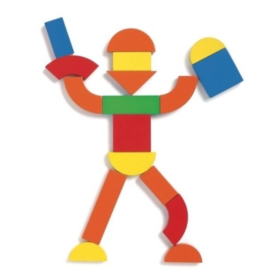 Figura humana com blocos de madeira coloridos