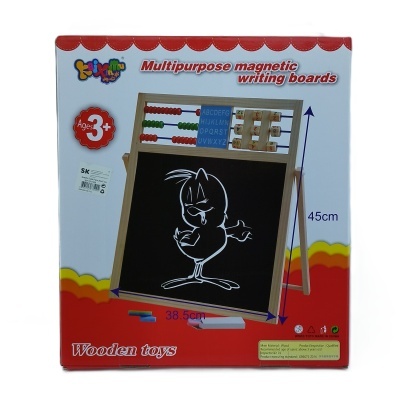 Quadro magnético multifuncional infantil com ábaco e quadro negro em madeira na embalagem