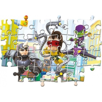 Puzzle infantil com personagens tipo super-heróis coloridos