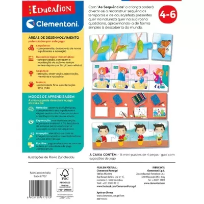 Embalagem de jogo educativo As Sequências da Clementoni para 4-6 anos com ilustrações coloridas