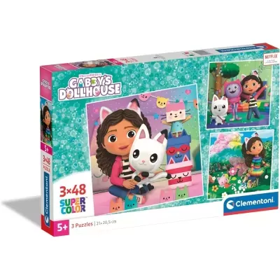 Caixa de puzzles Gabbys Dollhouse com 3 puzzles para crianças a partir dos 5 anos